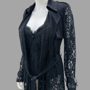 Rare Vintage VICKY TIEL Couture Black Lace Corset Top with Trench Coat